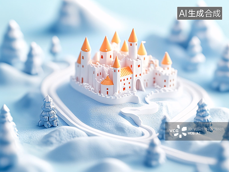 【AI数字艺术】冬至圣诞节大雪城堡建筑模型图片素材