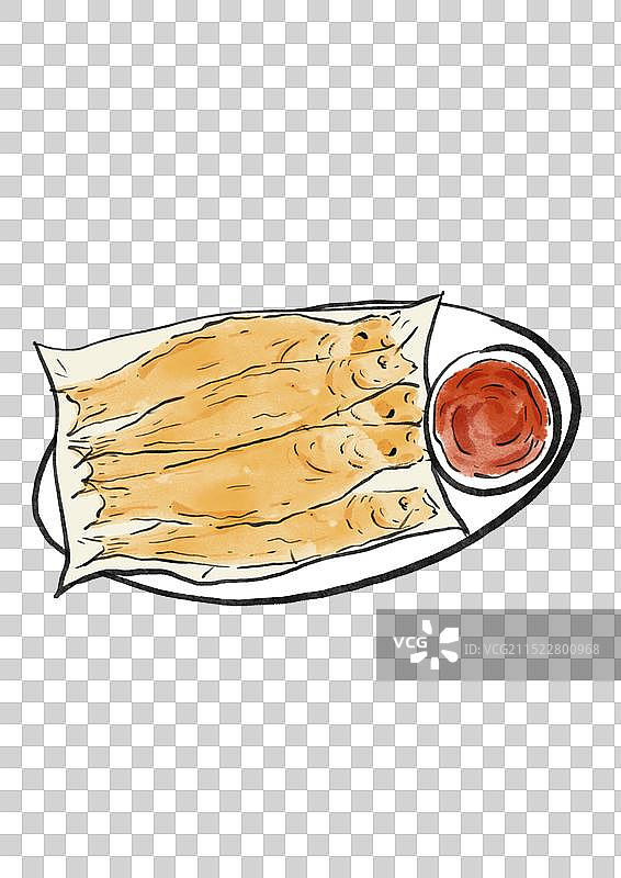 国潮风威海美食插画元素-干炸小黄鱼图片素材