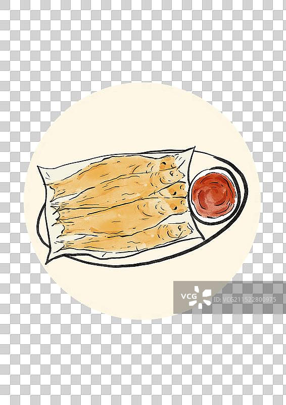 国潮风威海美食插画元素-干炸小黄鱼图片素材