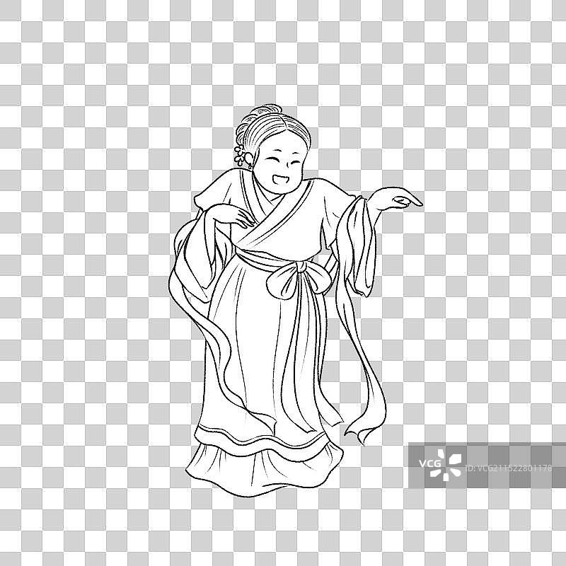 说笑聊天的古代中年妇女——古风卡通人物系列线稿素材图片素材