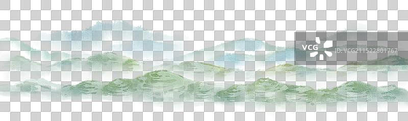 茶山采茶连绵的群山-国风清新水彩风景元素图片素材