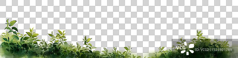 茶山采茶茶叶前景-国风清新水彩风景元素图片素材