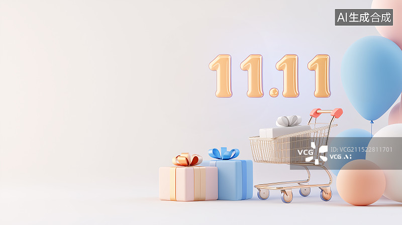 【AI数字艺术】双十一电商购物车背景图片素材