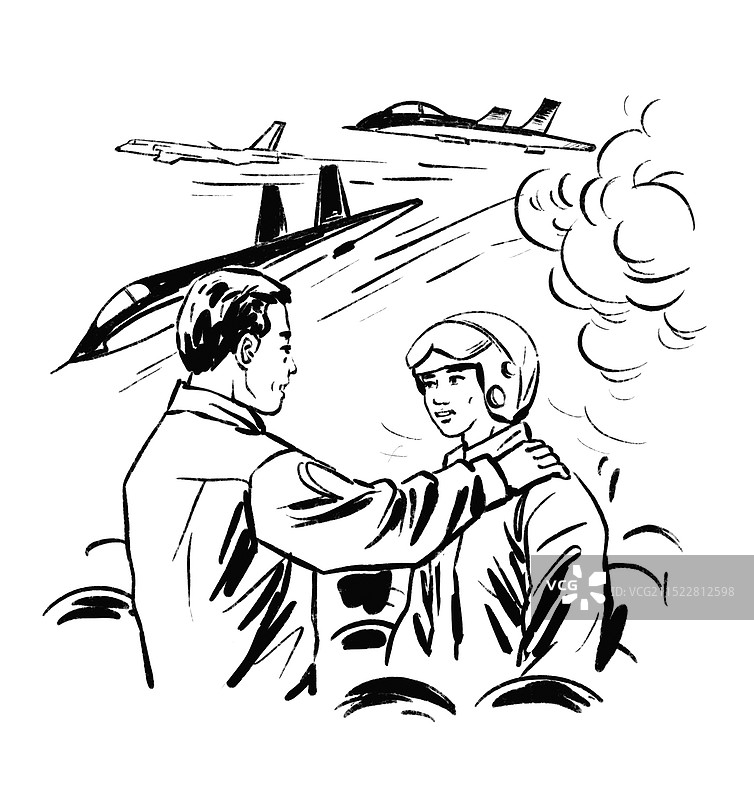黑白插图插画 线描当兵 空军 侦察兵 飞机 战斗机 年轻人 使命 军人 学习 航空 青年 军事图片素材