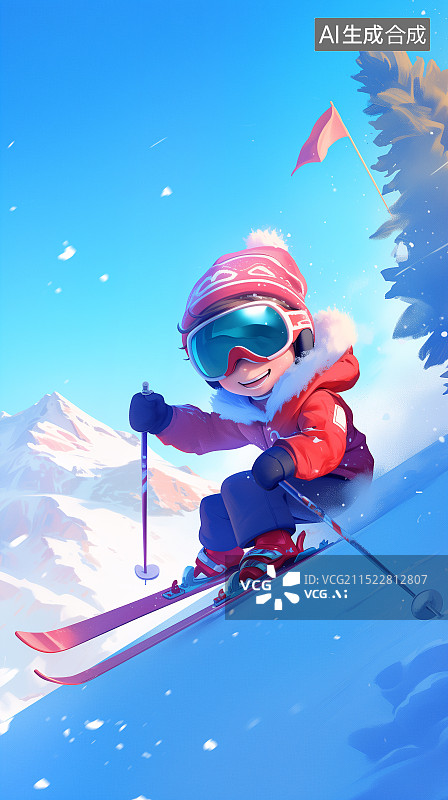【AI数字艺术】3D卡通滑雪少年图片素材