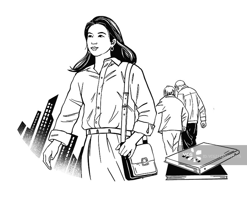 黑白插图插画 线描 亲情 父母 奶奶 母亲 爱心 关爱 老年人 胡同 背影 老人 社会 孝敬 打电话图片素材