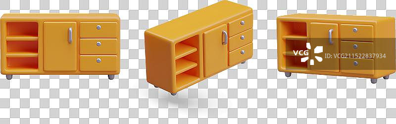带开放式抽屉的橙色斗柜收藏图片素材