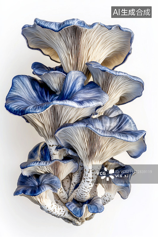 【AI数字艺术】蓝色蘑菇形态的特写图片素材
