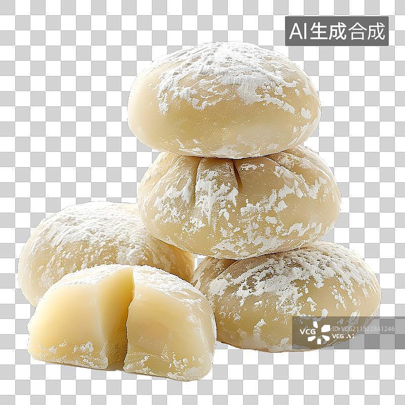 【AI数字艺术】免抠|四块日式麻糬，其中一个被切开一半，图片素材