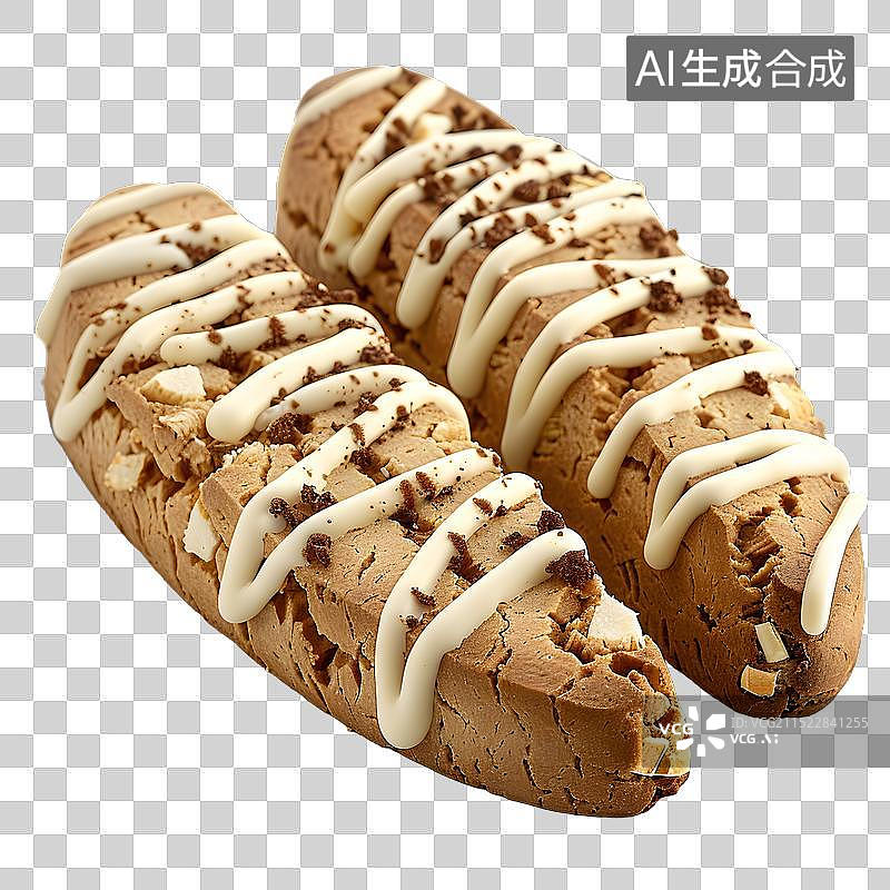 【AI数字艺术】免抠|两块淋着白巧克力的杏仁饼干图片素材