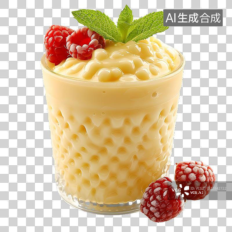 【AI数字艺术】免抠|覆盆子冰沙配薄荷叶图片素材