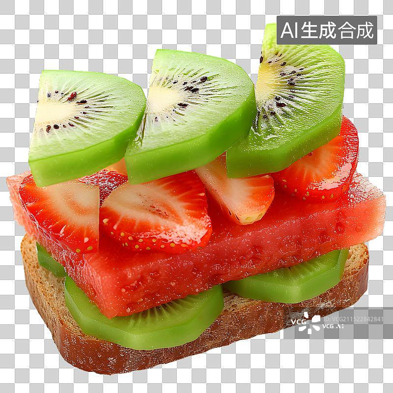 【AI数字艺术】免抠|西瓜草莓奇异果水果三明治图片素材