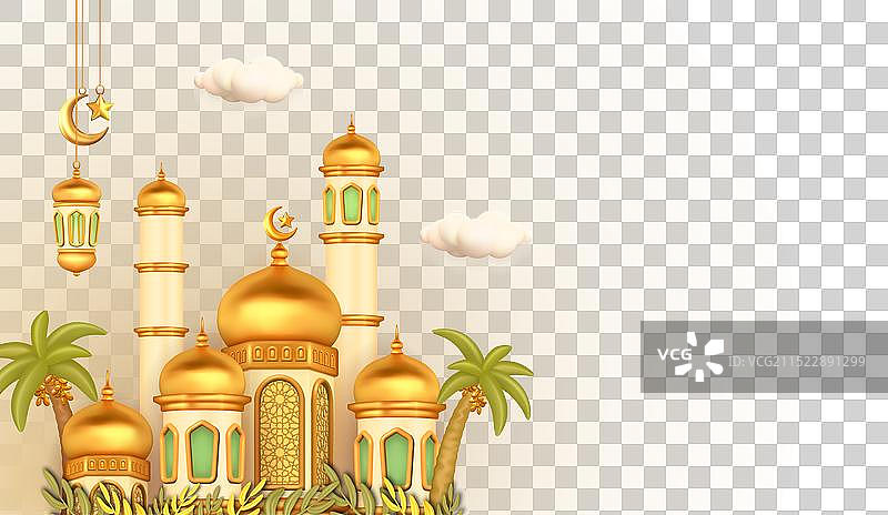 精致的清真寺建筑模型3D效果图片素材
