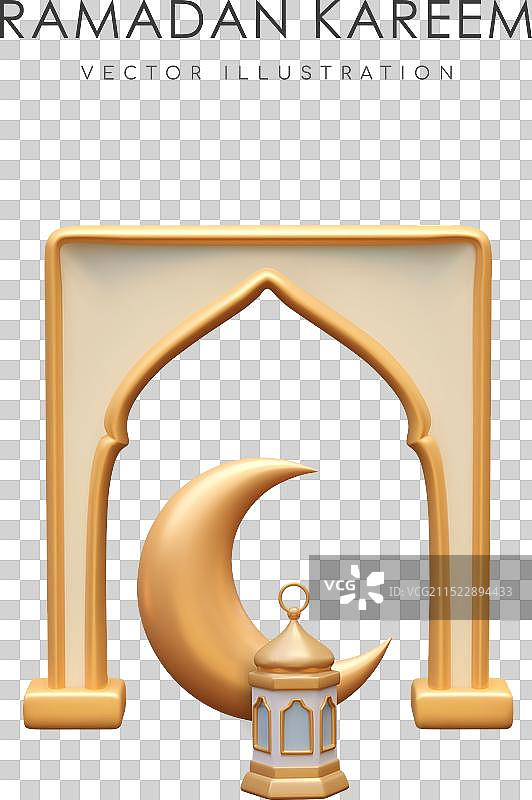 金色逼真斋月概念图片素材