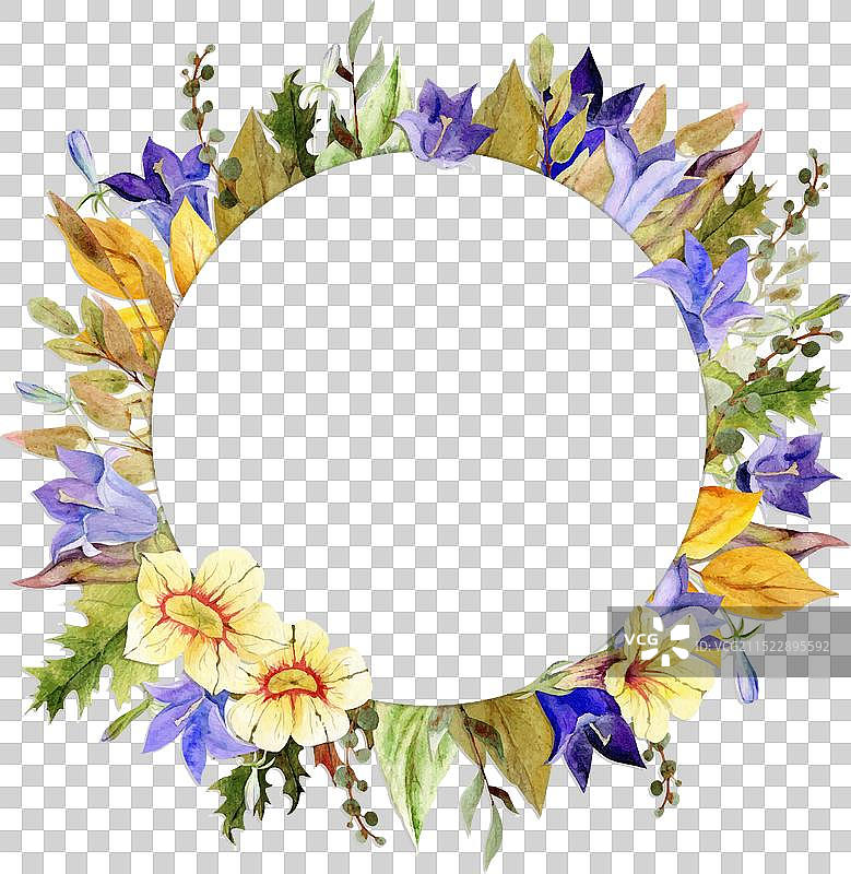 手绘水彩圆形框架图片素材