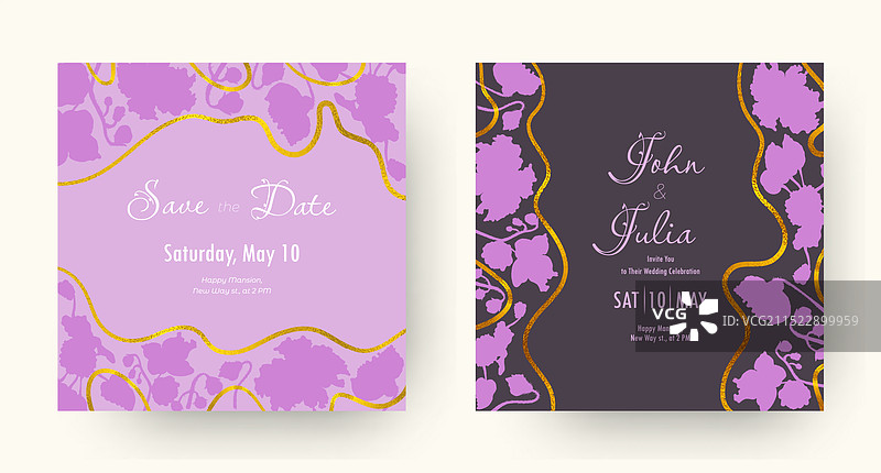 两款方形花卉婚礼海报合集图片素材