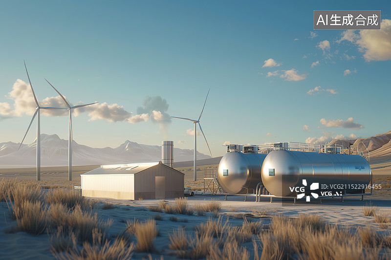 【AI数字艺术】风光制氢产业场景插画——清洁能源发电、储能、制氢图片素材