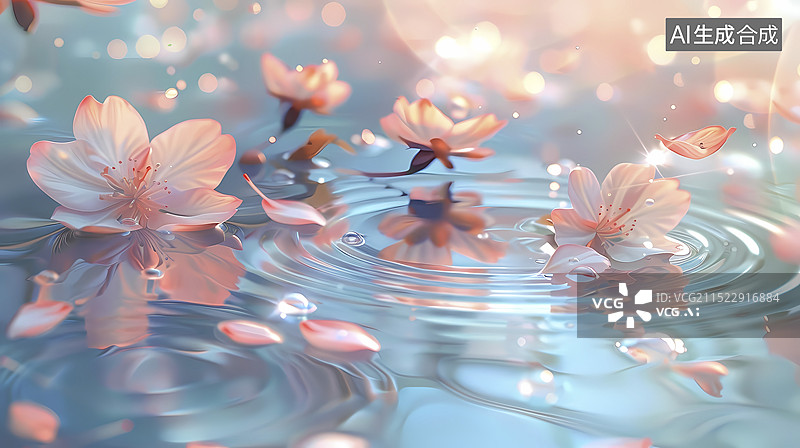 【AI数字艺术】落花水中涟漪海报背景图片素材