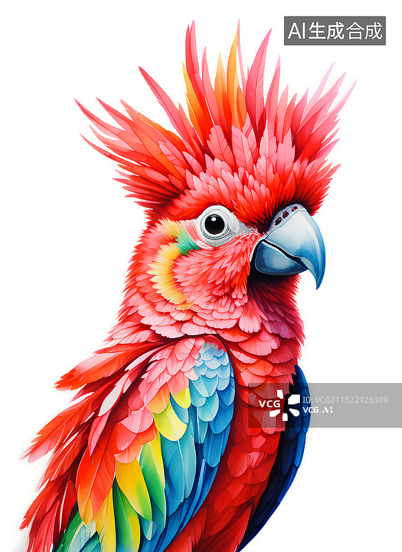 【AI数字艺术】鹦鹉系列水彩插画 红色的鹦鹉图片素材