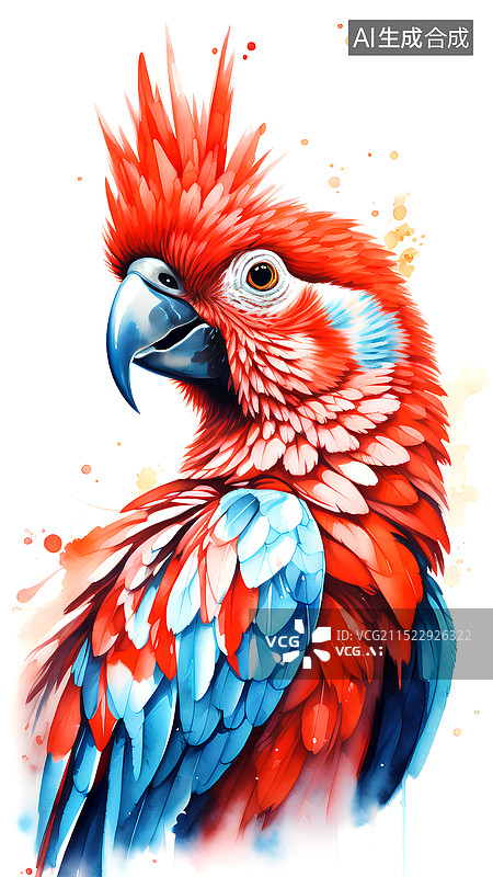 【AI数字艺术】鹦鹉系列水彩插画 红色的鹦鹉图片素材