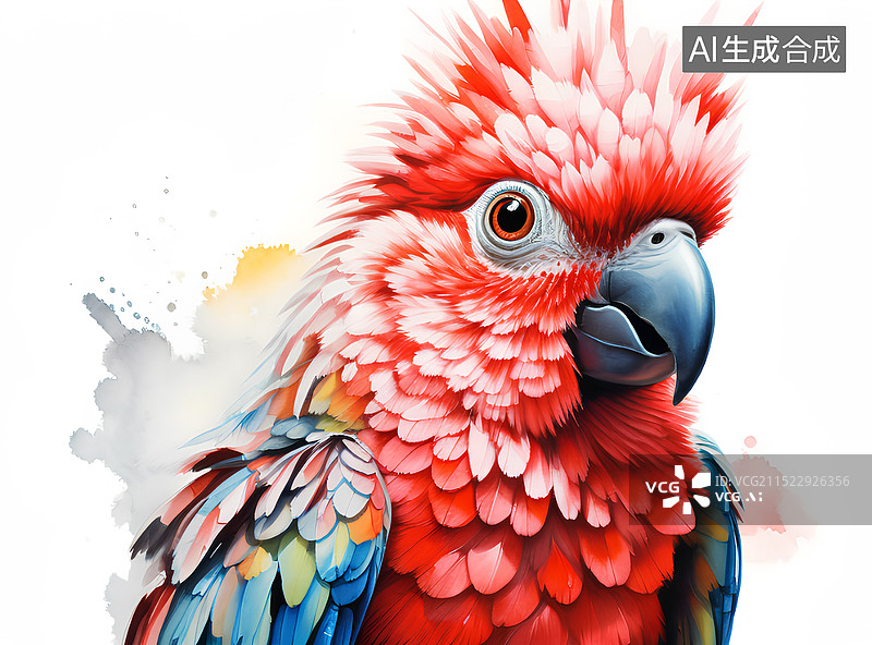 【AI数字艺术】鹦鹉系列水彩插画 红色的鹦鹉图片素材