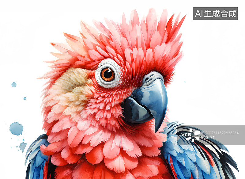 【AI数字艺术】鹦鹉系列水彩插画 红色的鹦鹉图片素材