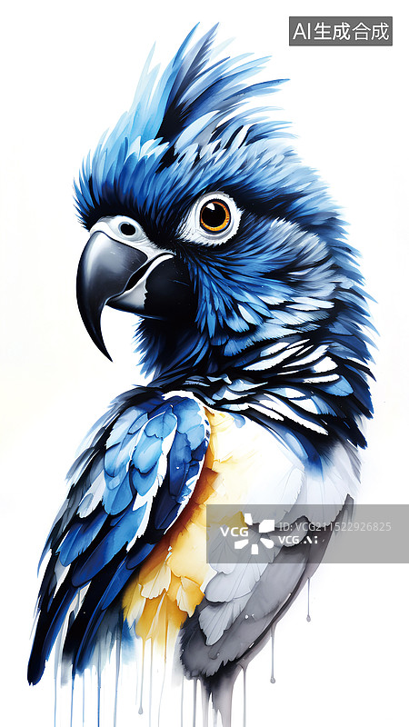 【AI数字艺术】鹦鹉系列水彩插画 蓝色的鹦鹉 玄风鹦鹉图片素材