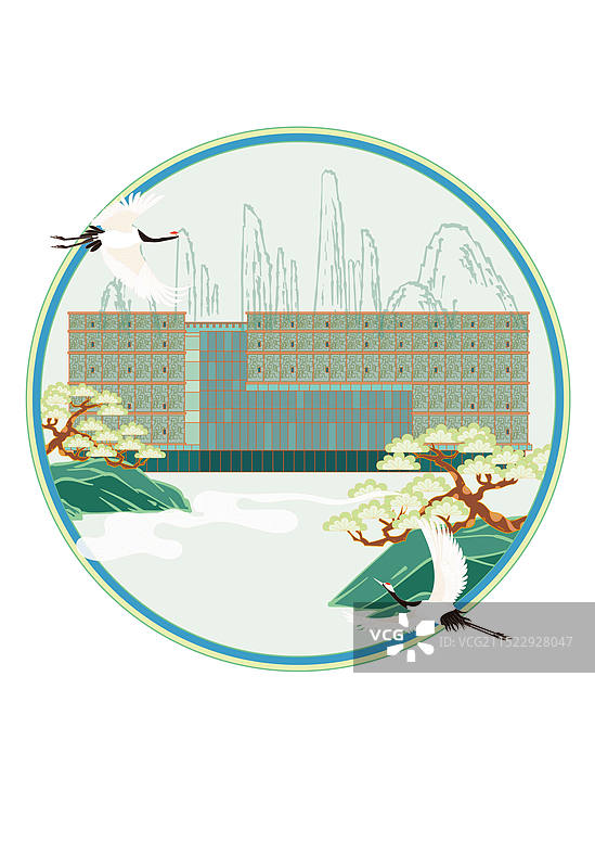 国风地标城市风光矢量插画系列—国潮风 安徽省 合肥市 安徽博物院图片素材