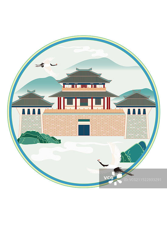 国风地标系列矢量插画—安徽 合肥三国遗址公园图片素材