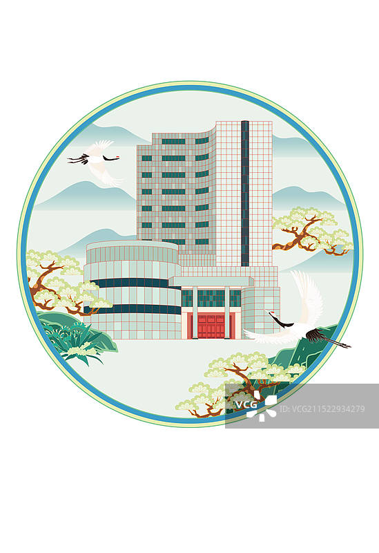 国风地标城市风光矢量插画系列—国潮风 中国电信博物馆图片素材