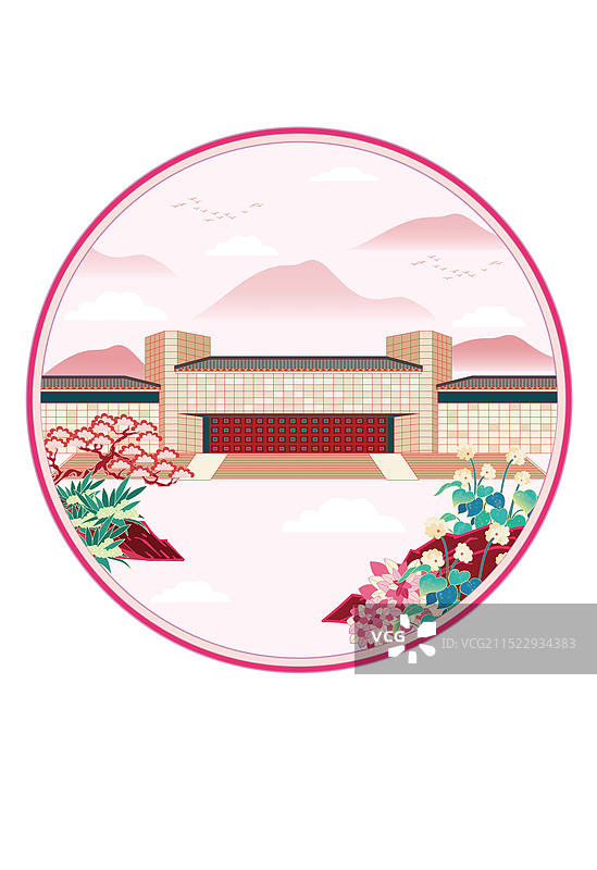 国风地标城市风光矢量插画系列—国潮风 中国人民抗日战争纪念馆图片素材