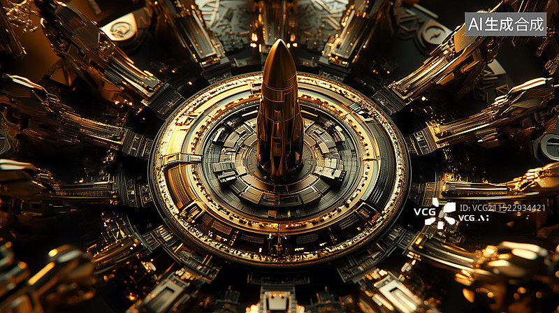 【AI数字艺术】金色火箭发射台创意图片素材