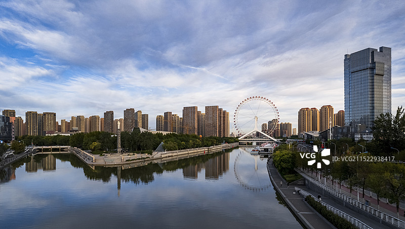 南北运河引滦入津海河天津之眼城市风光航拍图片素材