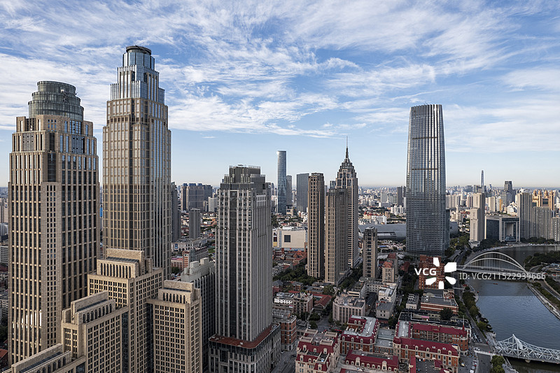 天津海河津湾金融中心城市天际线风光航拍图片素材