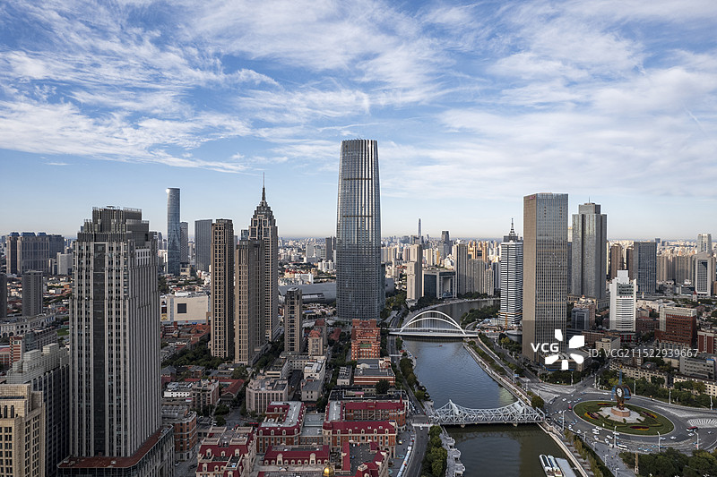 天津海河津湾金融中心城市天际线风光航拍图片素材