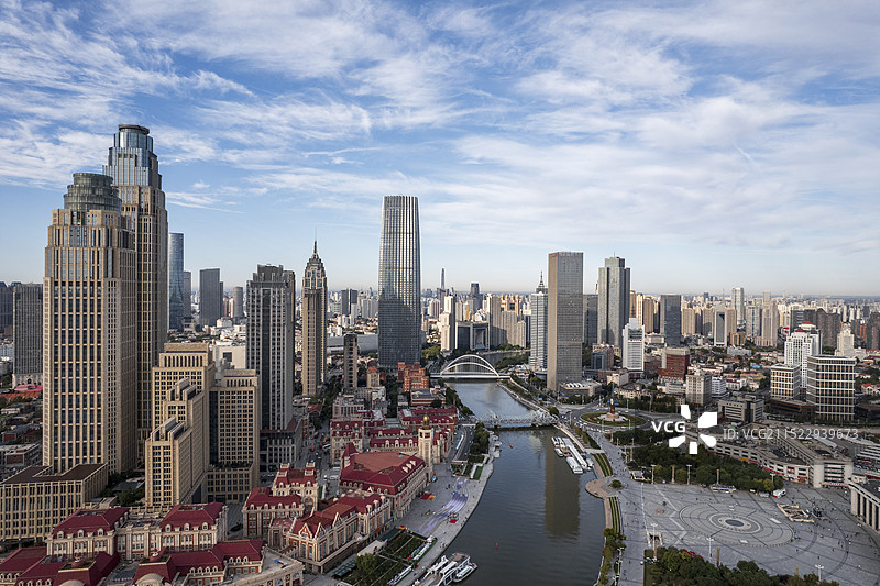 天津海河津湾金融中心城市天际线风光航拍图片素材