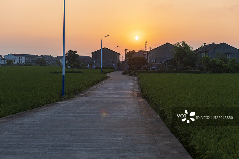 宁波海曙区高桥镇望江村村口日落图片素材