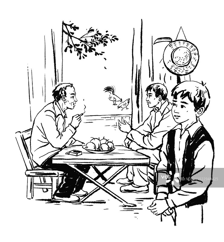 黑白插图插画 线描 吃饭 聊天 谈论 男人 一家人 公司聚会 聚餐 喝酒 乡村 农村 酒吧 餐厅 餐图片素材