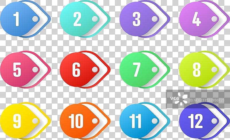 数字项目符号，彩色标签，图标或按钮图片素材