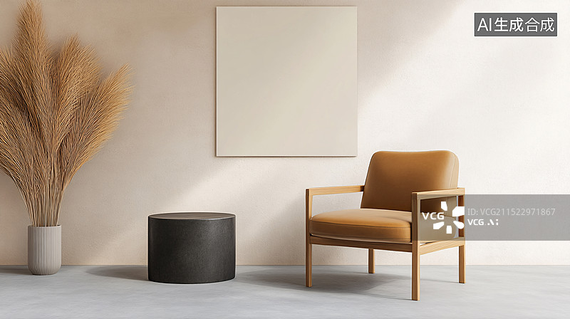 【AI数字艺术】现代简约室内墙壁海报装饰画空白框架模型图片素材
