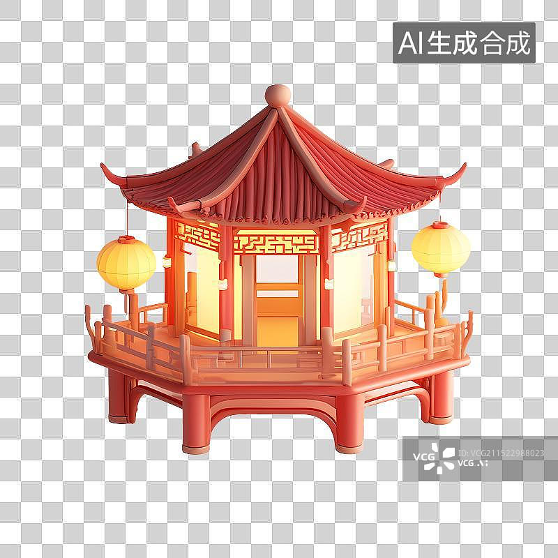 【AI数字艺术】中国风八角亭图片素材