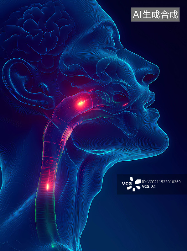 【AI数字艺术】人物头部和颈部咽喉咽炎插图素材图片素材