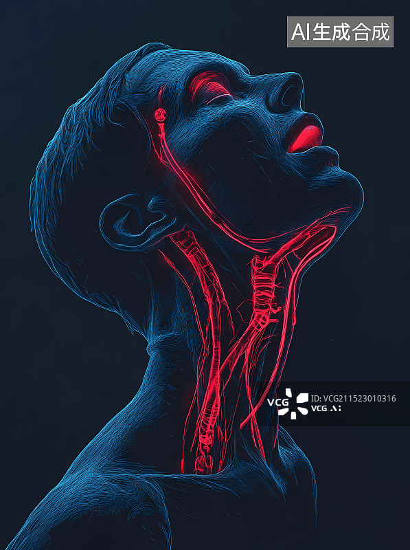【AI数字艺术】人物头部和颈部咽喉咽炎插图素材图片素材