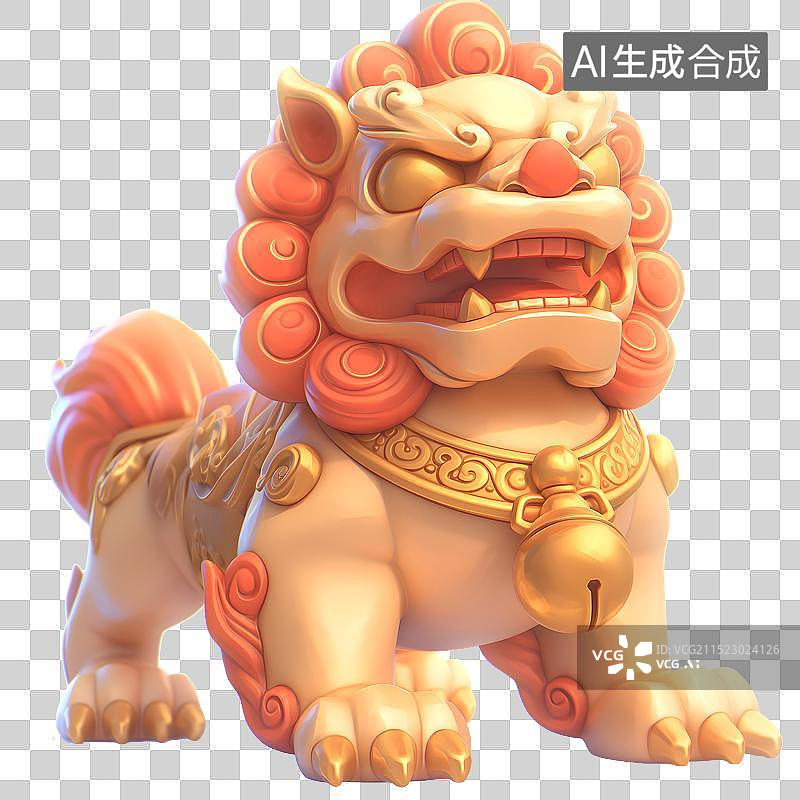 【AI数字艺术】国风 3d 石狮子 喜庆 元素图片素材