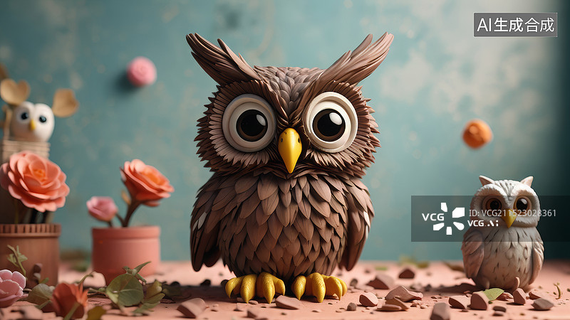 【AI数字艺术】可爱猫头鹰正面图片素材