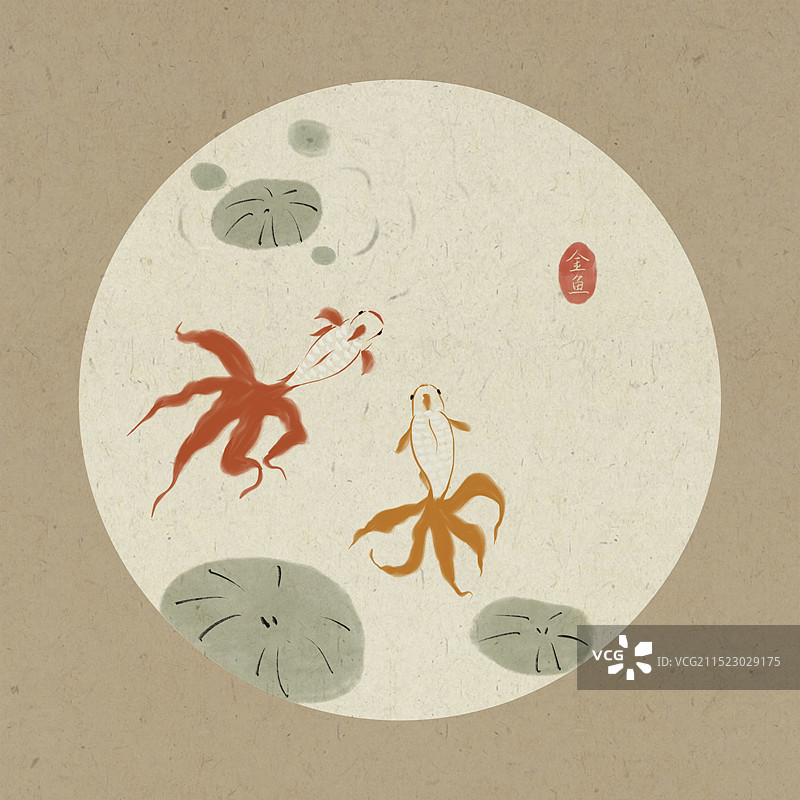 国画金鱼荷叶水墨国风插画图片素材