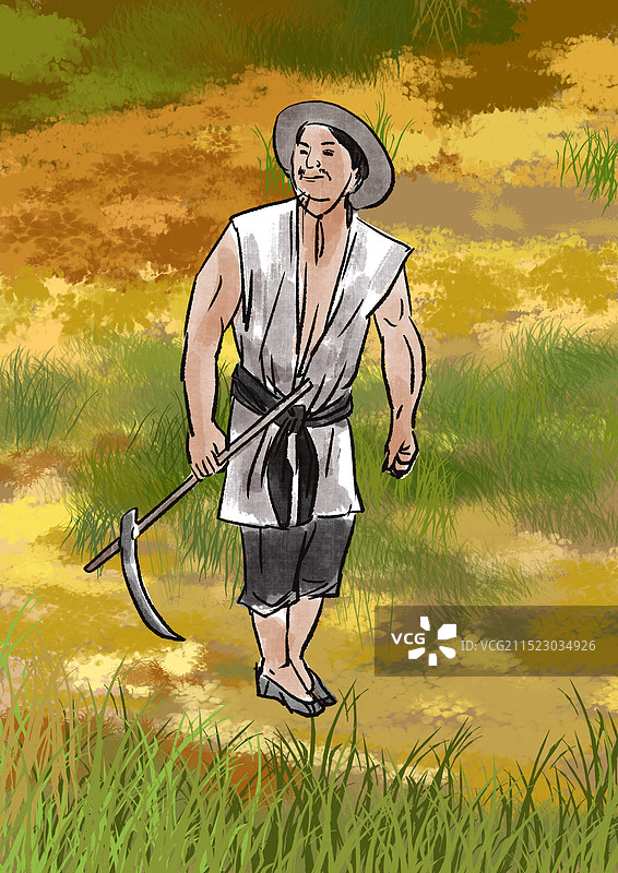 水彩风手绘中国风新中式古风古典传统文化乡下乡村农民农村田园风光劳动劳作资讯插画图片素材