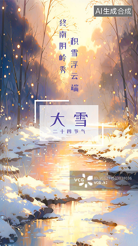 【AI数字艺术】冬天大雪节气海报设计模板，24节气插画，唯美冬天自然风景图片素材