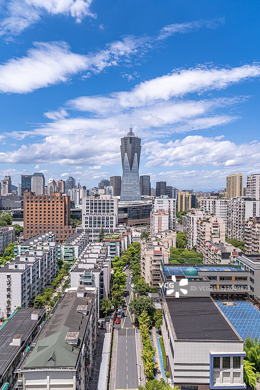 杭州 武林广场 京杭大运河 环球中心 城市天际线 蓝天白云图片素材