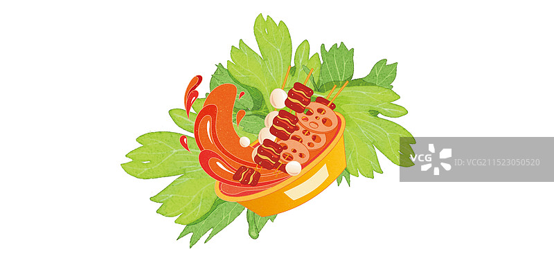 绿叶衬托的一份香辣串串香图片素材